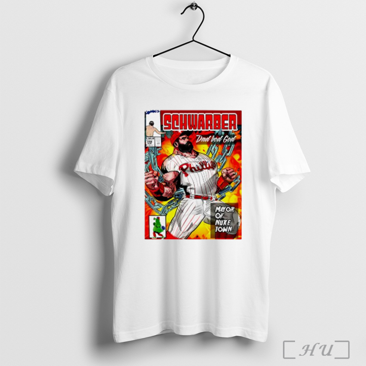 Officials Kyle Schwarber Philadelphia Phillies Dad Bod God Mayor Of Nuke Town Power Hitter Hero Comic T Shirt Sweatshirt