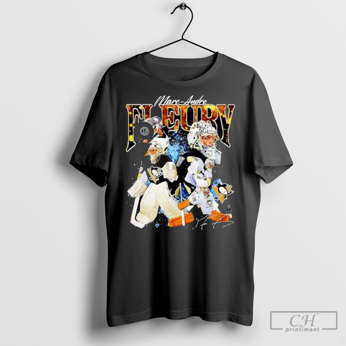 Offiical Marc Andre Fleury Black Pittsburgh Penguins Graphic Retro Shirts
