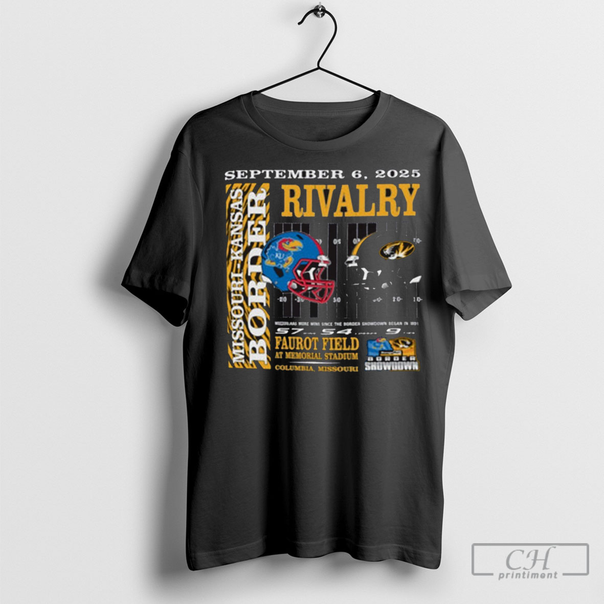 Original Mizzou Tiger Vs Kansas Jayhawks Bolder Rivalry Faurot Field At Memorial Stadium Game Day 9 6 2025 T Shirts