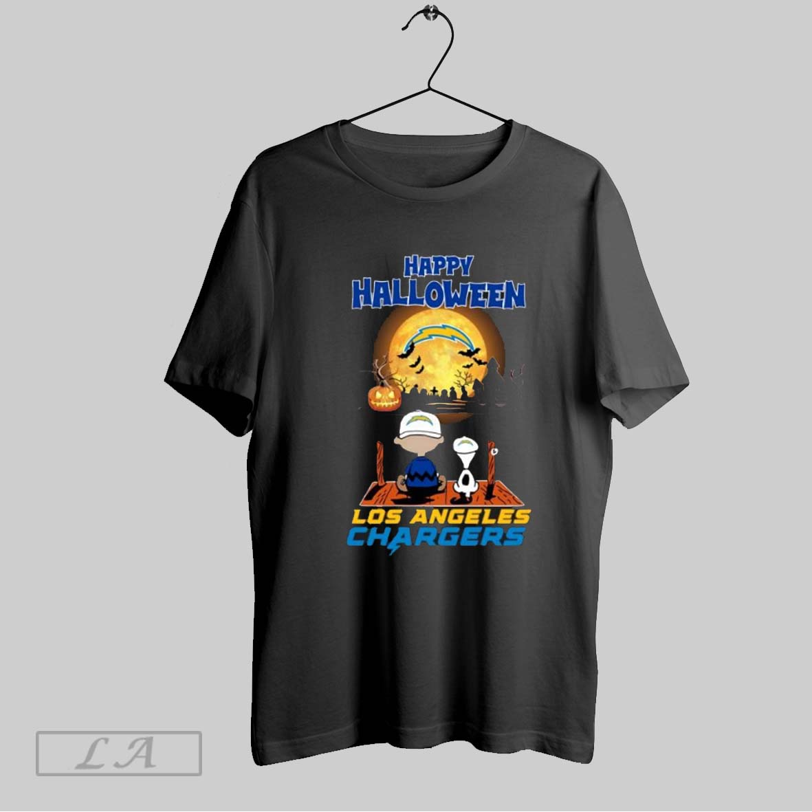 Original Snoopy And Charlie Brown X Los Angeles Chargers Happy Halloween T Shirt