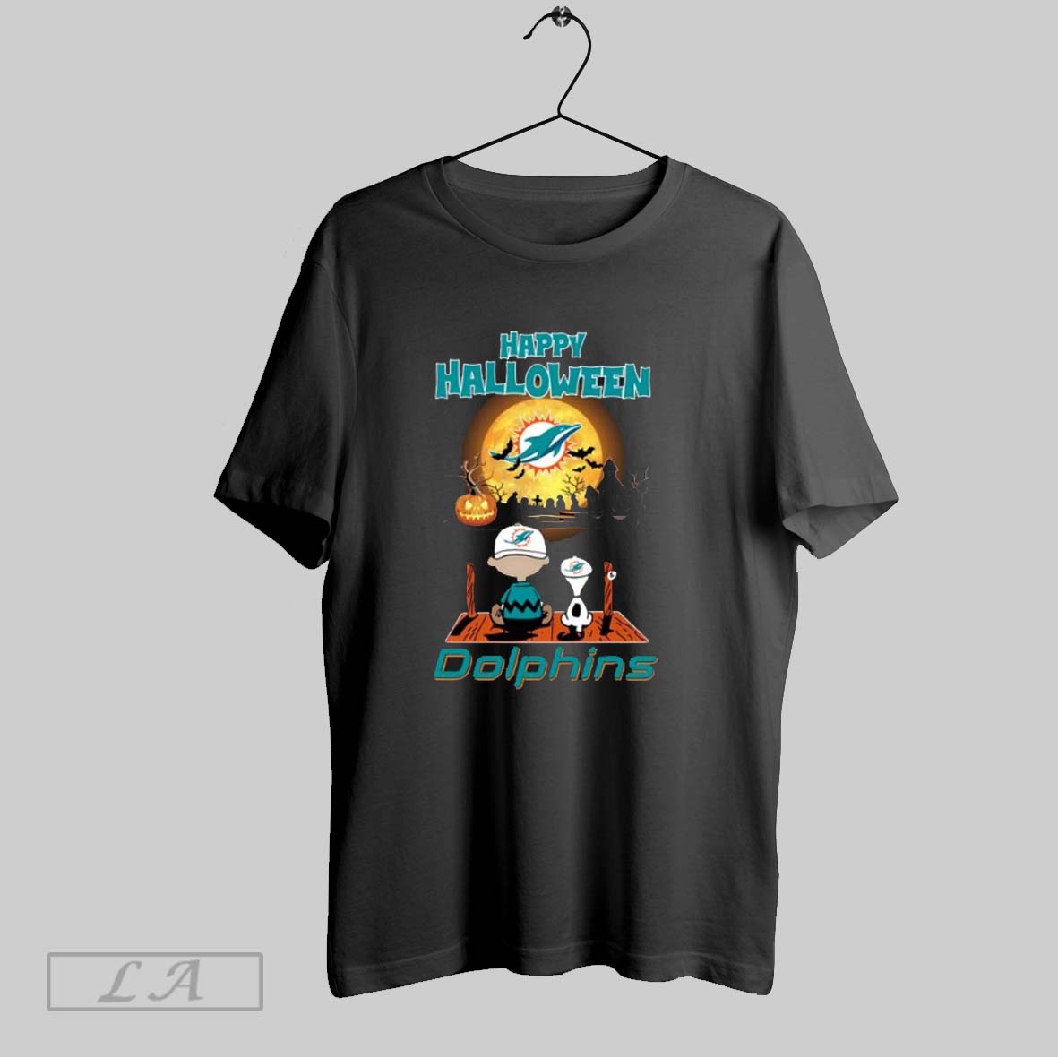 Original Snoopy And Charlie Brown X Miami Dolphins Happy Halloween T Shirt