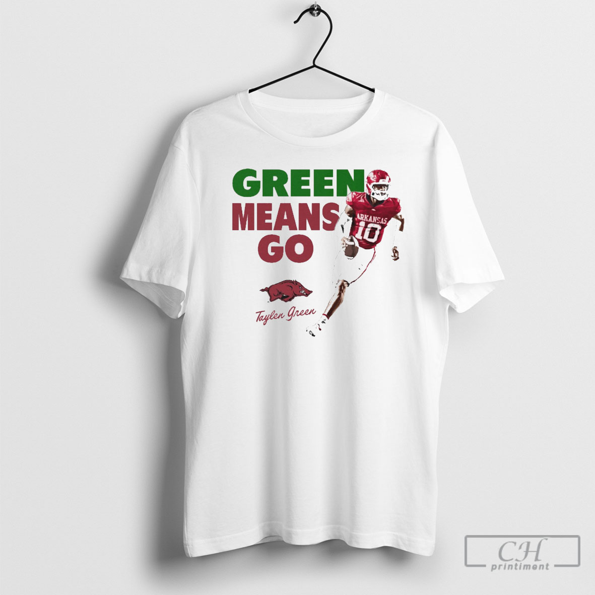 Original Taylen Green Green Means Go Arkansas Razorbacks Ncaa Illustrated T Shirts