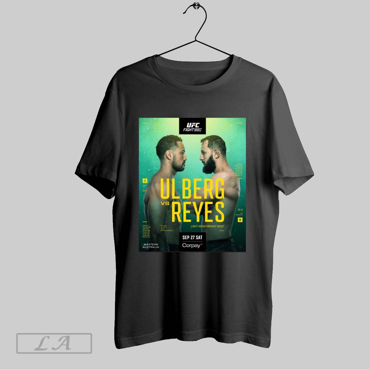 Original Ufc Fight Night Carlos Ulberg And Dominick Reyes Light Heavyweight Bout September 27th 2025 Perth Western Australia Poster T Shirt Shirt