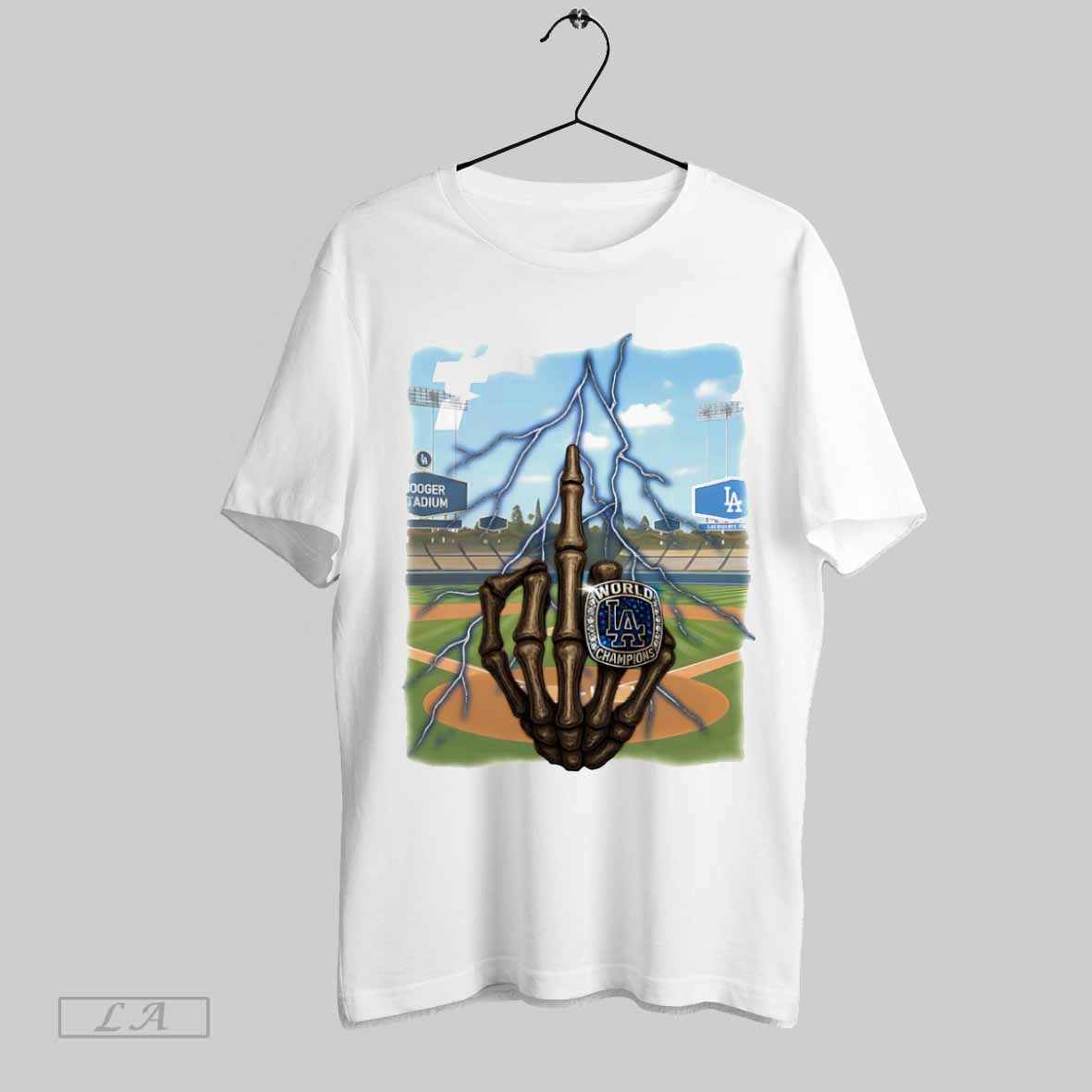 Skeleton Middle Finger Los Angeles Dodgers Champions Shirt T Shirt
