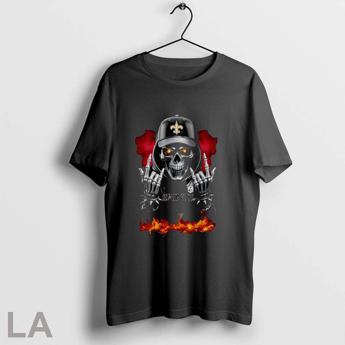 Skeleton With Sign Of The Horns New Orleans Saints T Shirt
