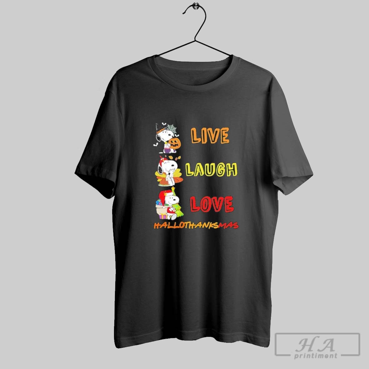 Snoopy Live Laugh Love Hallothanksmas Shirt