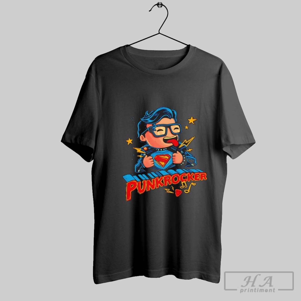 Superman Punk Rocker Funny Graphic Star Lighting Shirt
