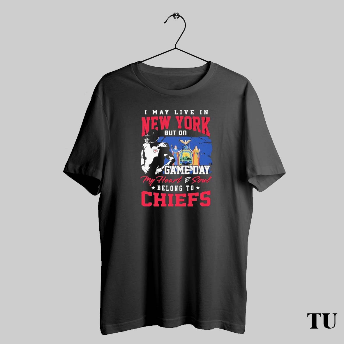 Trending I May Live In New York But Gameday My Heart And Soul Belong To Kansas City Chiefs Flag Shirt