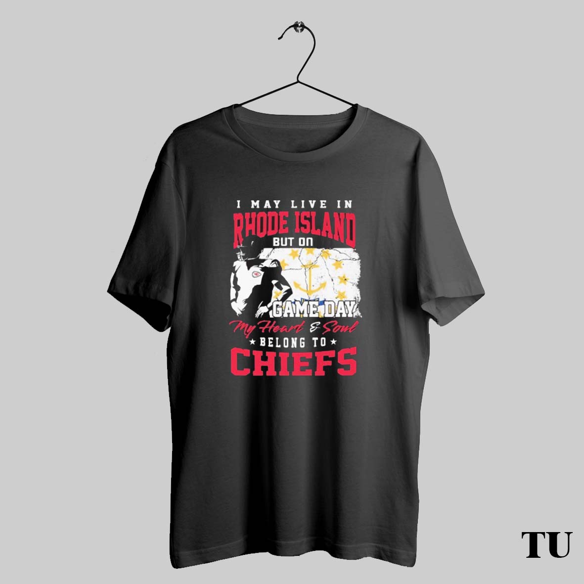 Trending I May Live In Rhode Island But Gameday My Heart And Soul Belong To Kansas City Chiefs Flag Shirt