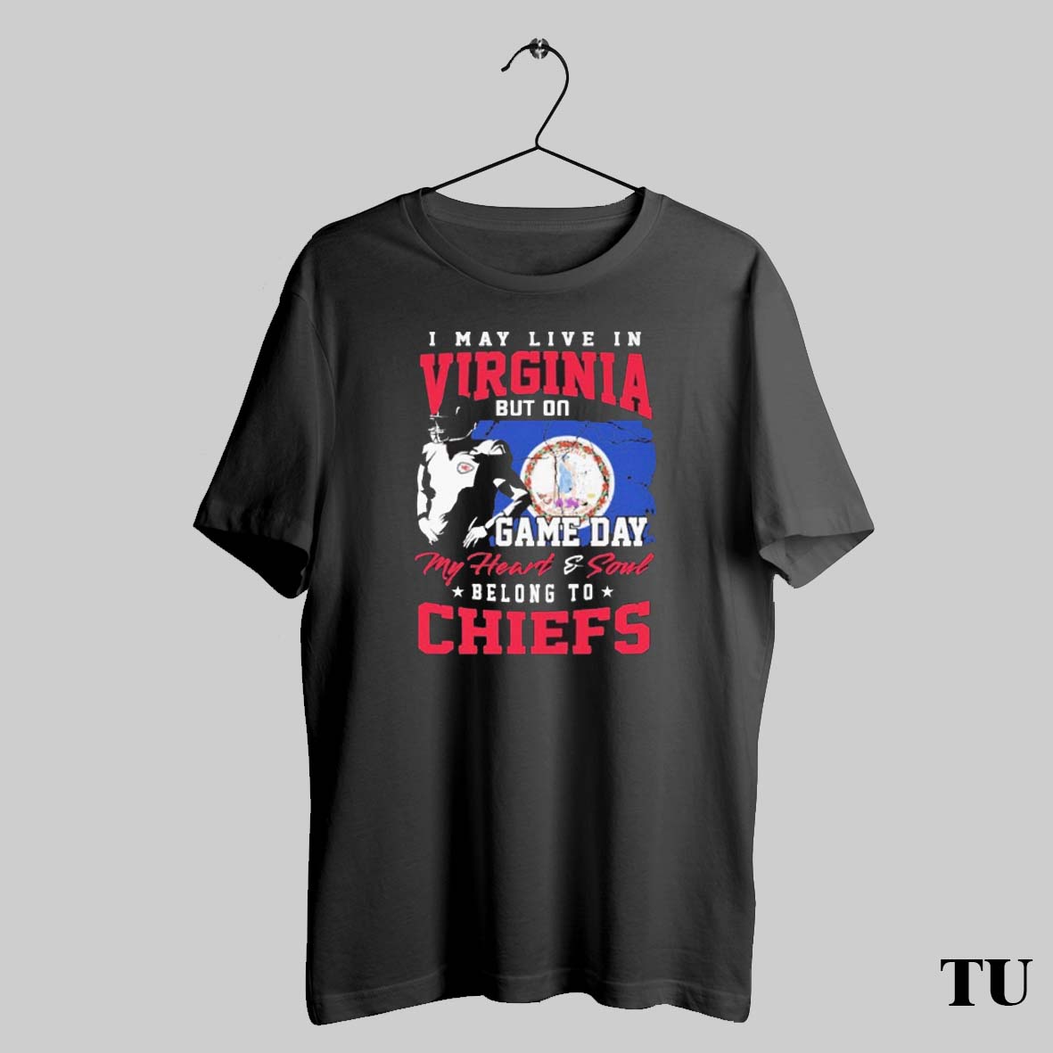 Trending I May Live In Virginia But Gameday My Heart And Soul Belong To Kansas City Chiefs Flag Shirt