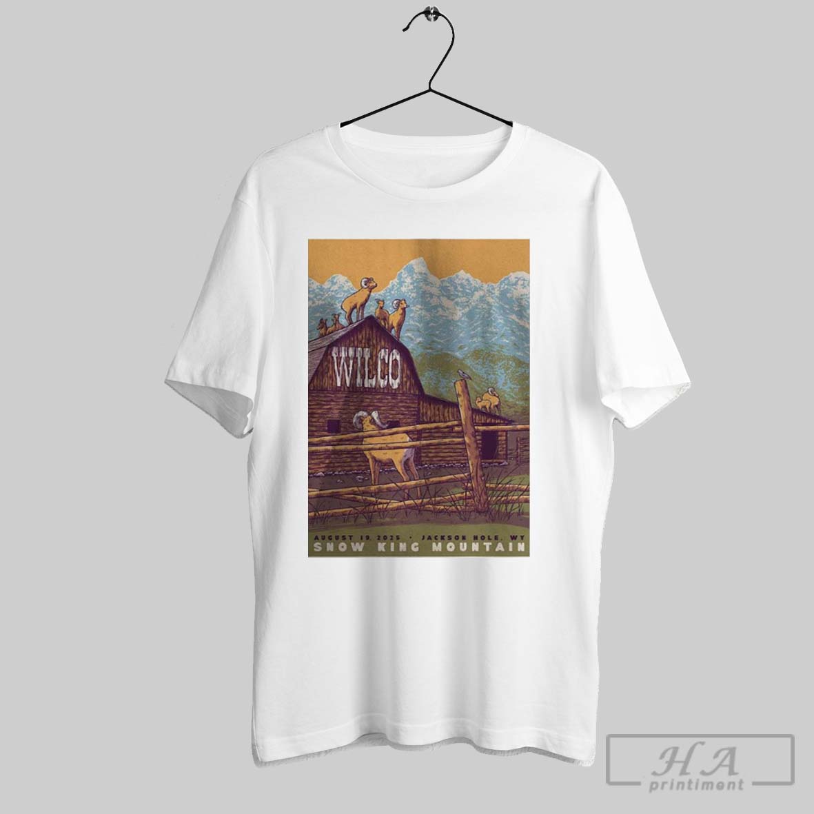 Wilco Tour Poster At Snow King Mountain In Jackson Hole Wyoming On August 19 2025 Rustic Barn And Mountain Goats Artwork Unisex T Shirt 2