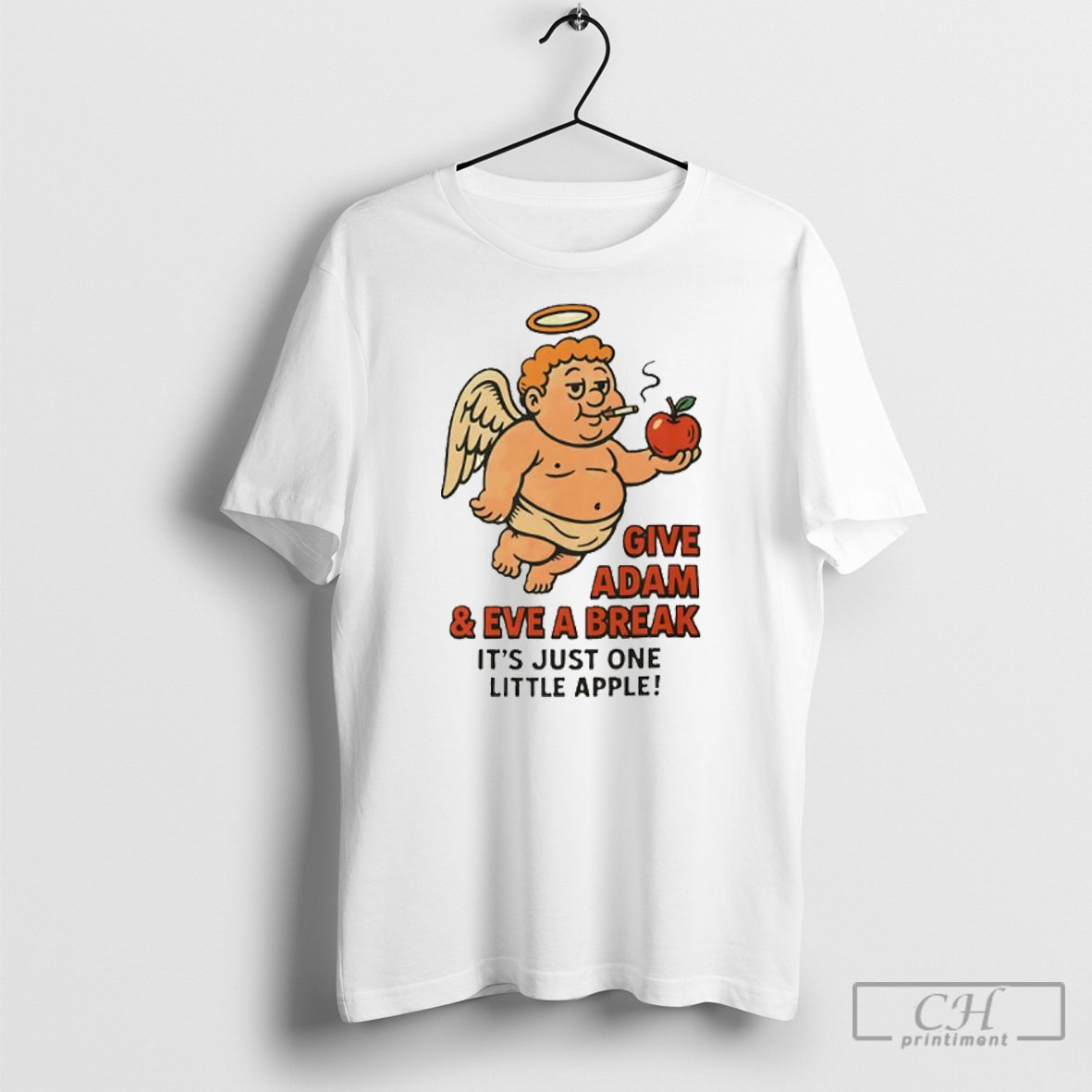 Angel Give Adam And Eva A Break Its Just One Litle Apple Vintage Funny Graphic Shirt