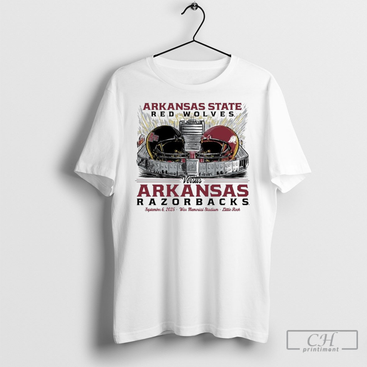 Arkansas State Red Wolves Vs Arkansas Razorbacks September 6 War Memorial Stadium Game Day 2025 Tee Shirts
