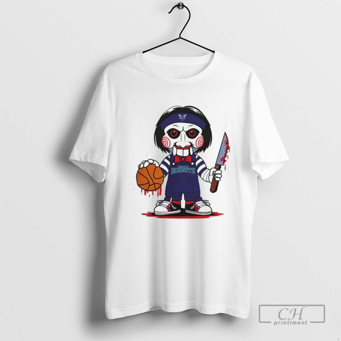 Charlotte Hornets Horror Jigsaw Character Holding Basketball T Shirt