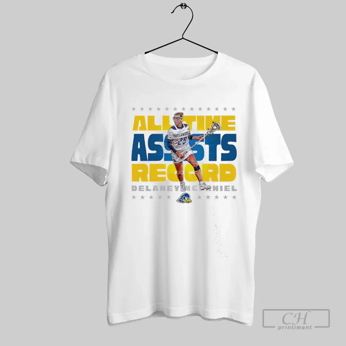 Delaney Mcdaniel All Time Assists Record Delaware Blue Hens Safety Lacrosse T Shirt