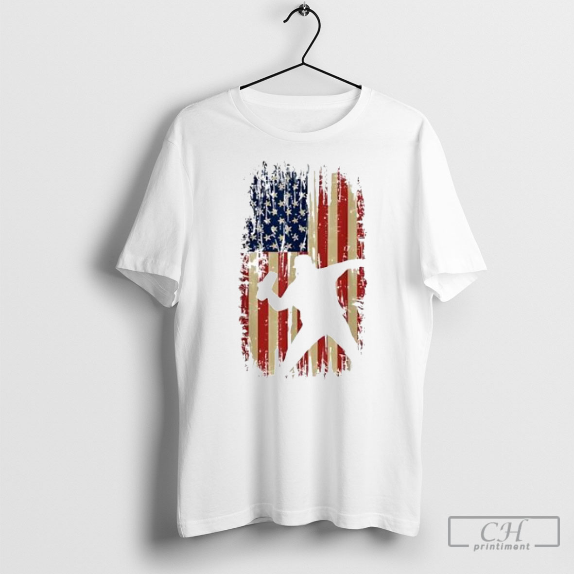 Distressed American Flag Baseball Pitcher Silhouette Shirt Tee Hoodie
