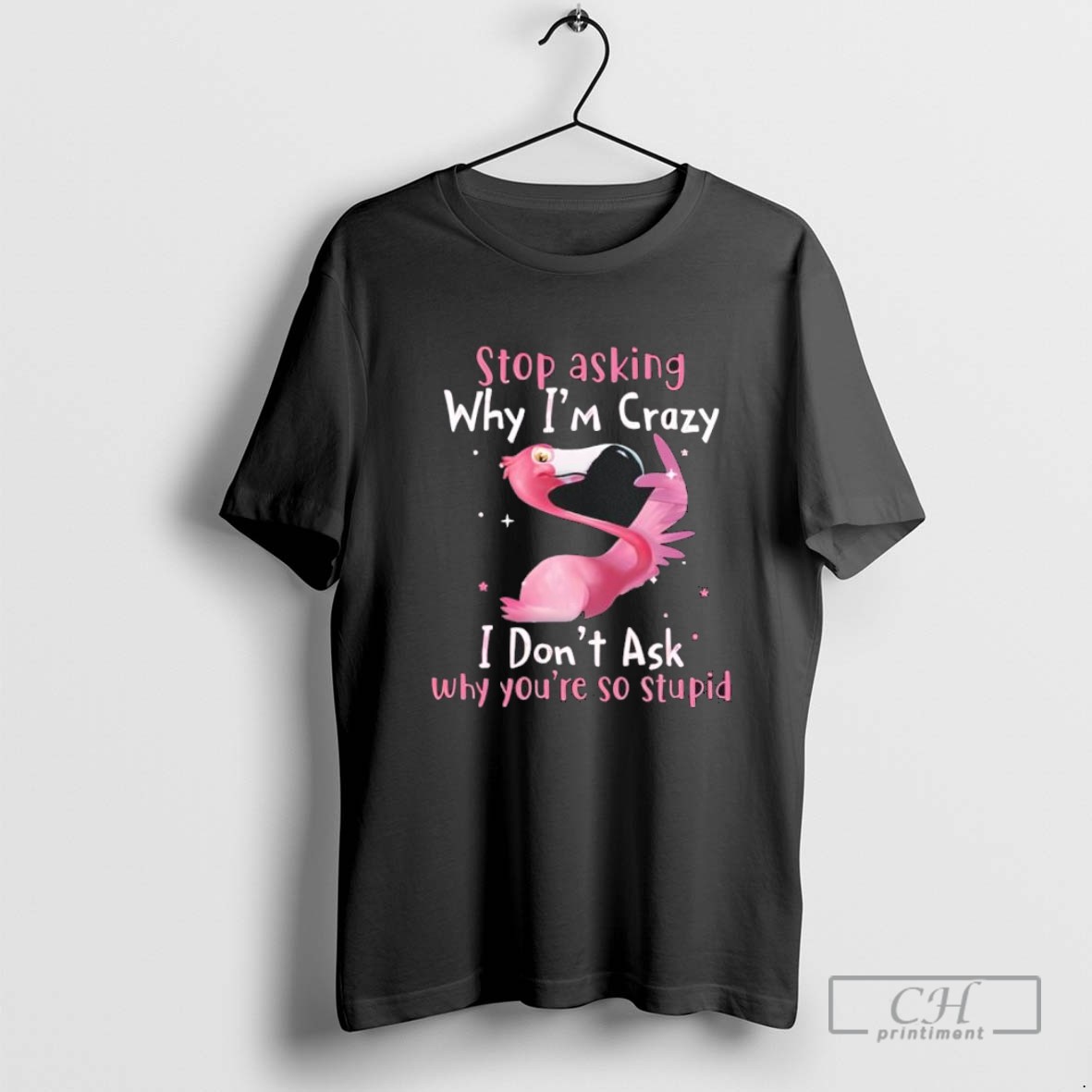 Flamingo Stop Asking Why Im Crazy I Dont Ask Why Youre So Stupid T Shirt