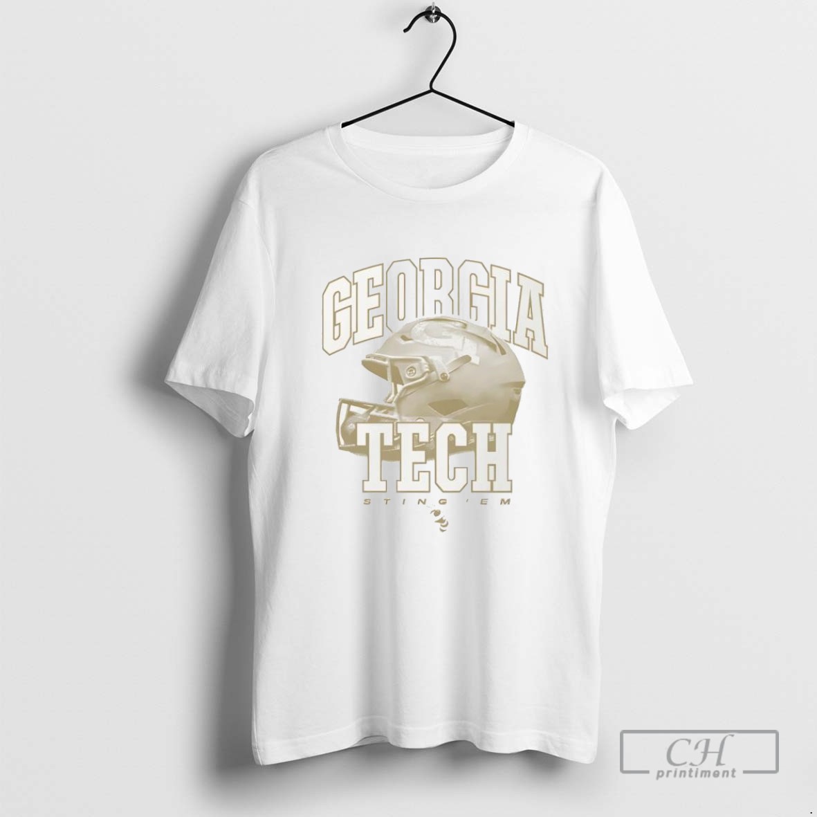 Georgia Tech Football Sting Em Helmet Logo T Shirt