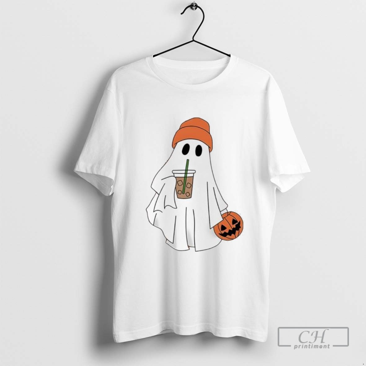 Ghost Orange Hat Pumpkin Halloween T Shirt