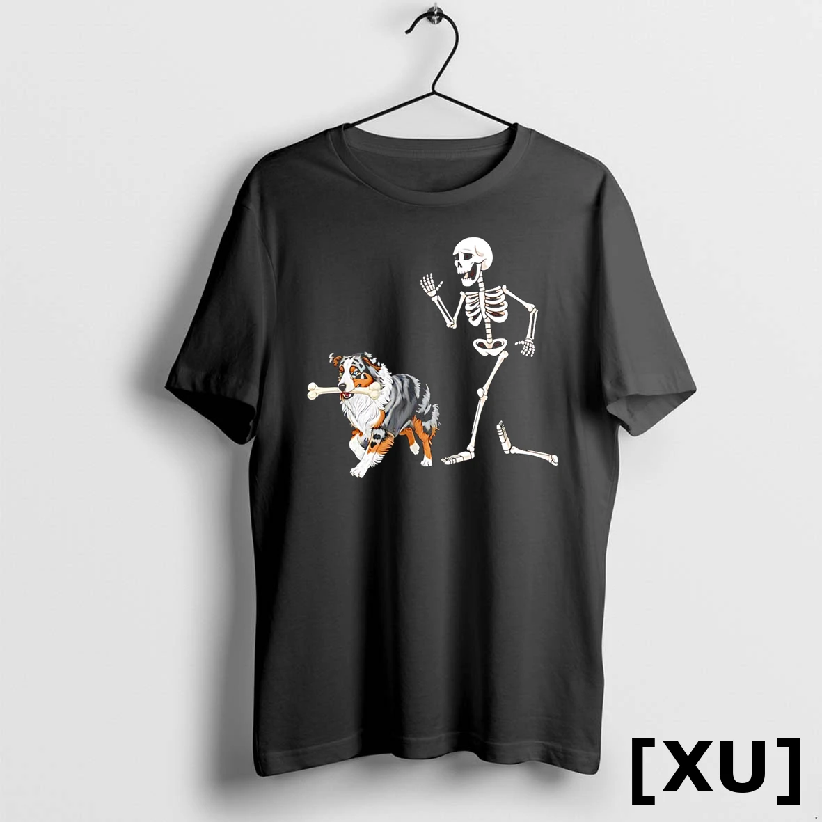 Halloween Australian Shepherd And Skeleton Tshirts Sweater Hoodie