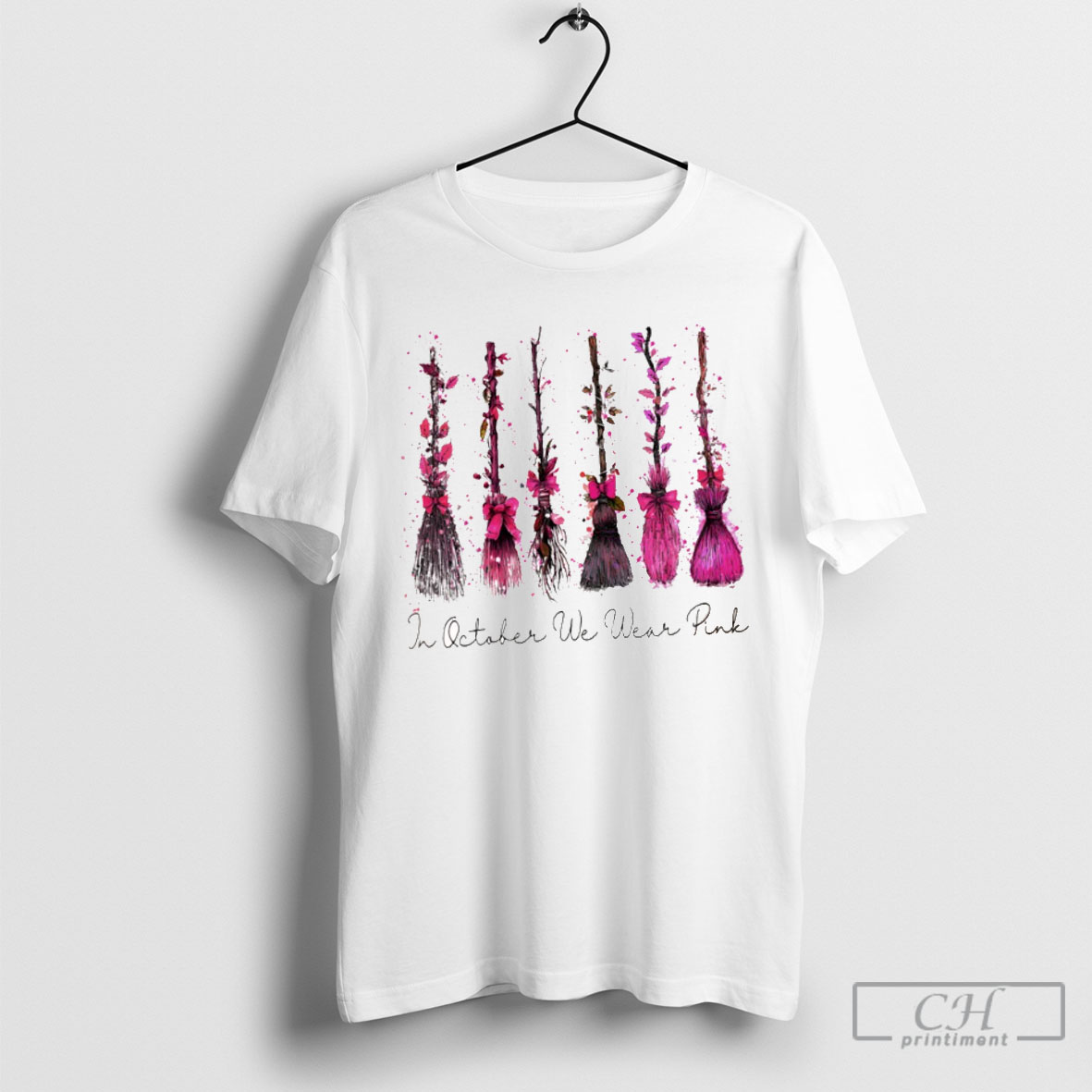 In October We Wear Pink Breast Cancer Pink Broom T Shirt