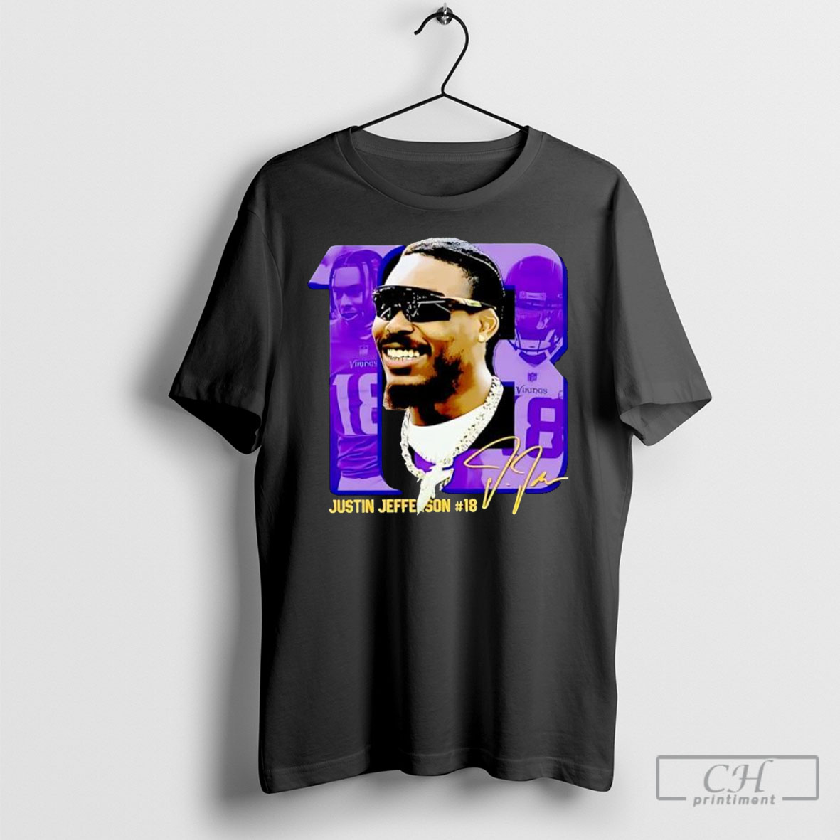 Justin Jefferson 18 Vikings Football Player Portrait Signature Shirt Tee Hoodie