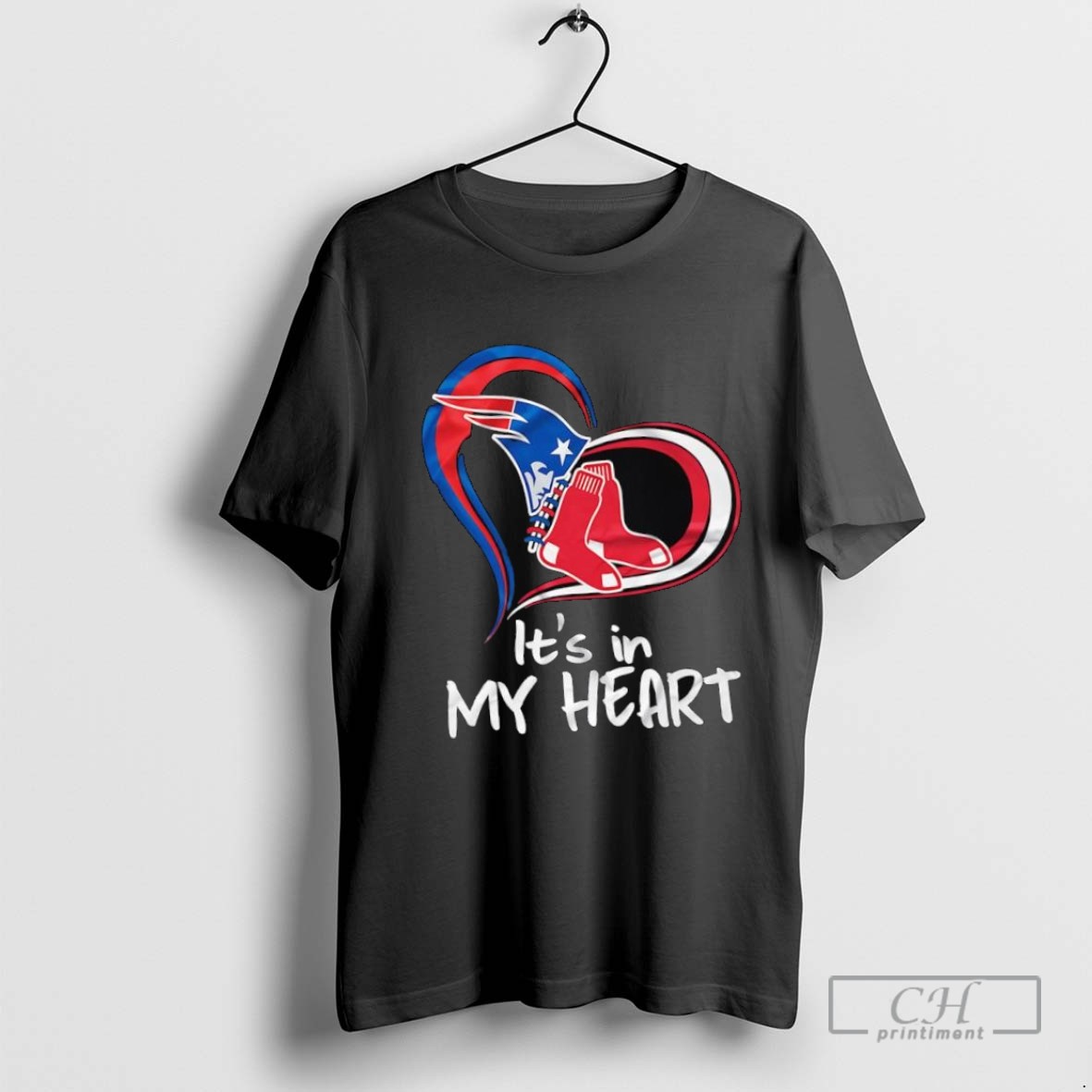 New England Patriots And Boston Red Sox Its In My Heart Logo T Shirt