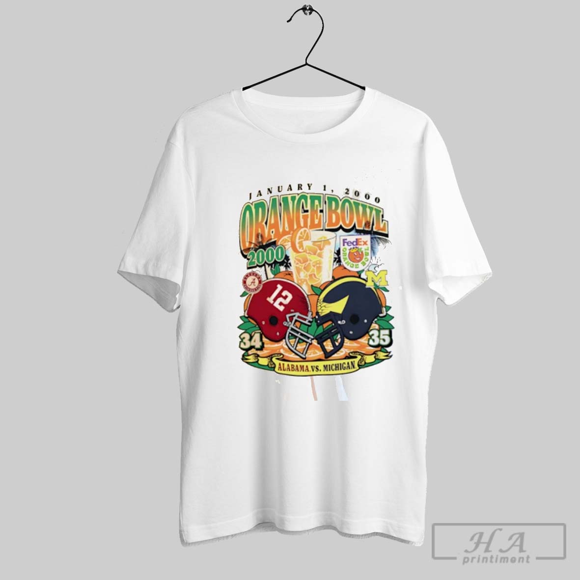 Official 2000 Orange Bowl Alabama Vs Michigan Helmets Shirt