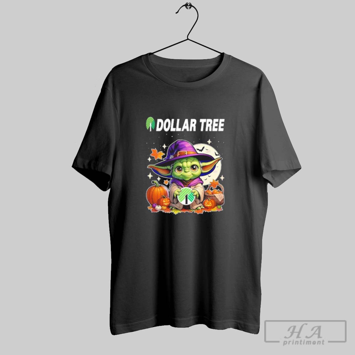 Official 2025 Dollar Tree Logo Baby Yoda With Pumpkin Halloween Tee Shirt