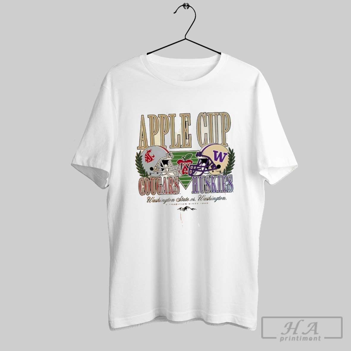 Official Apple Cup Rivalry Washington State Cougars And Washington Huskies Helmets Shirt
