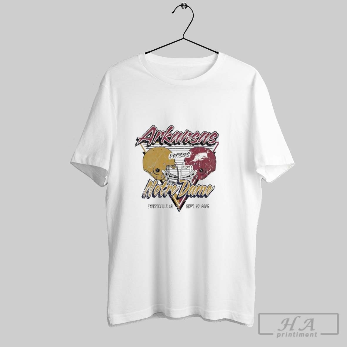 Official Arkansas Razorbacks Vs Notre Dame Fighting Irish Football Helmet 2025 Shirt