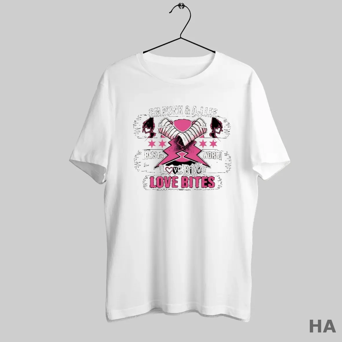 Official Cm Punk And Aj Lee Best In World Love Bites Pink Thunder T Shirt -  Printiment, image size:1181x1181