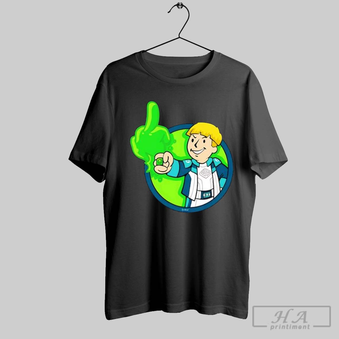 Official Cartoon Boy Middle Finger Green Glow Shirt