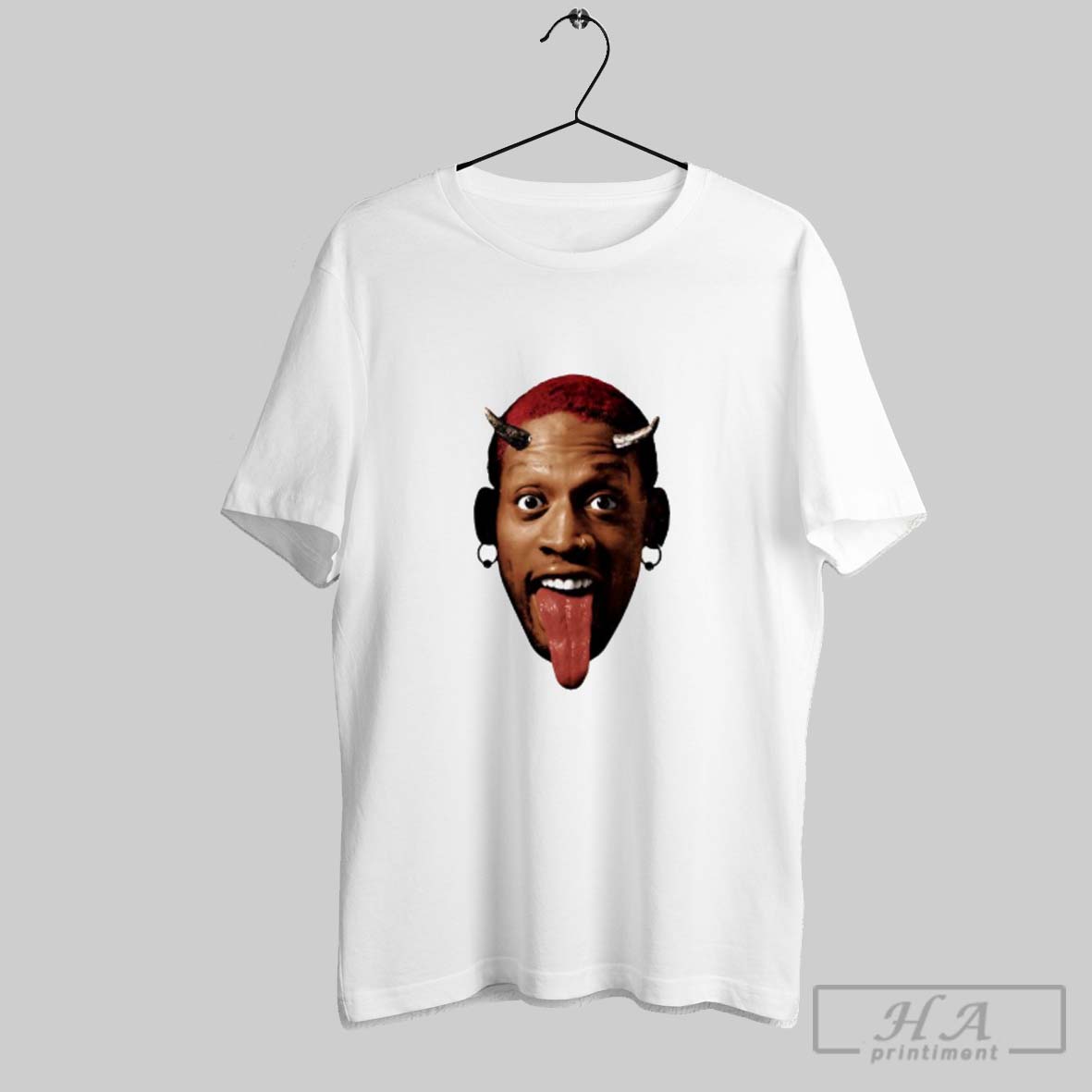 Official Dennis Rodman Big Face Horns Graphic T Shirt White Tee Shirt