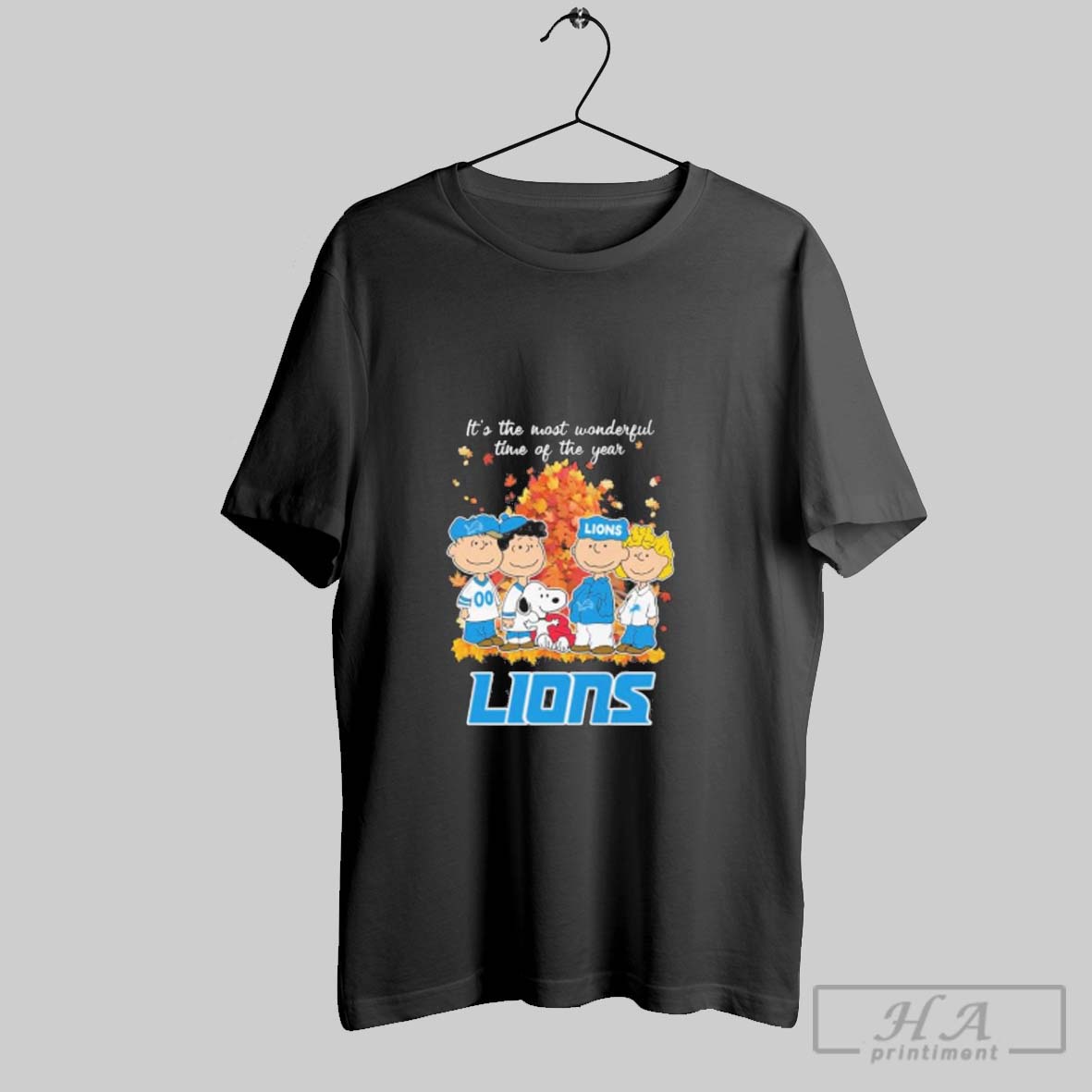 Official Detroit Lions And Peanuts Character Its The Most Wonderful Time Of The Year Shirt