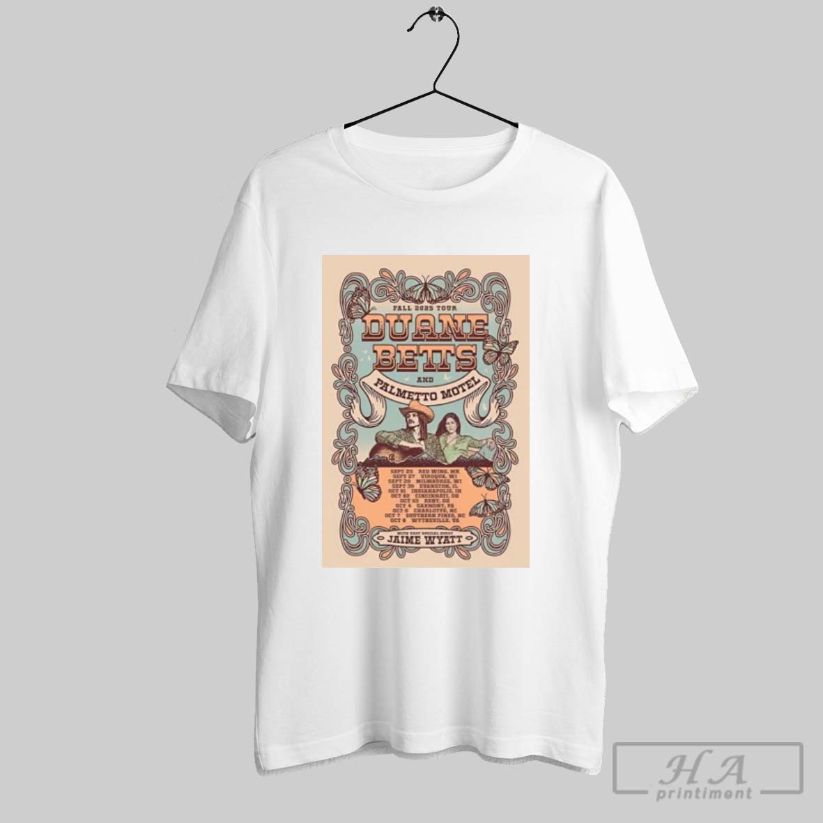 Official Duane Betts And Jaime Wyatt Fall 2025 Tour Tee Shirt
