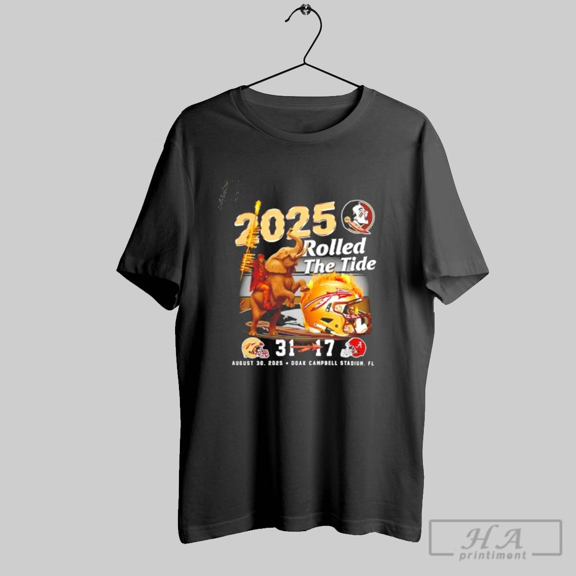 Official Florida State Seminoles 2025 Rolled The Tide Alabama Crimson Tide Win Score Shirt
