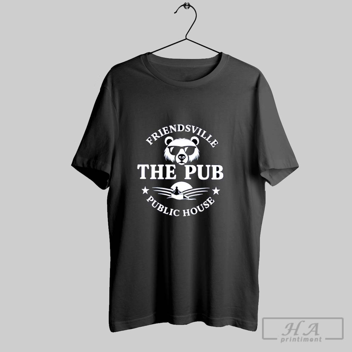 Official Friendsville The Pub Public House Bear Logo Graphic Posters Black Tee Shirt