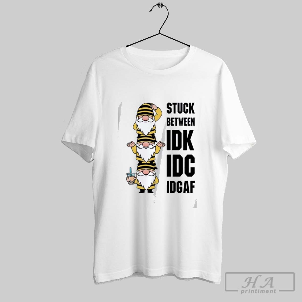 Official Gnome Stuck Between Idk Idc Idgaf Tee Shirt