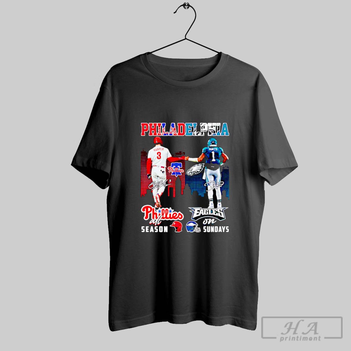 Official Harper And Hurts Philadelphia Phillies All Season Eagles On Sundays Tee Shirt