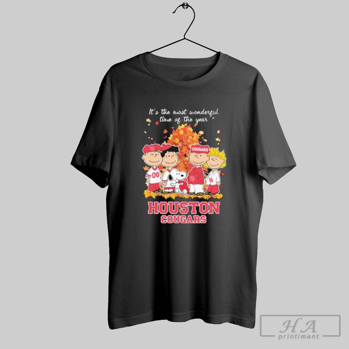 Official Houston Cougars And Peanuts Character Its The Most Wonderful Time Of The Year Tee Shirt