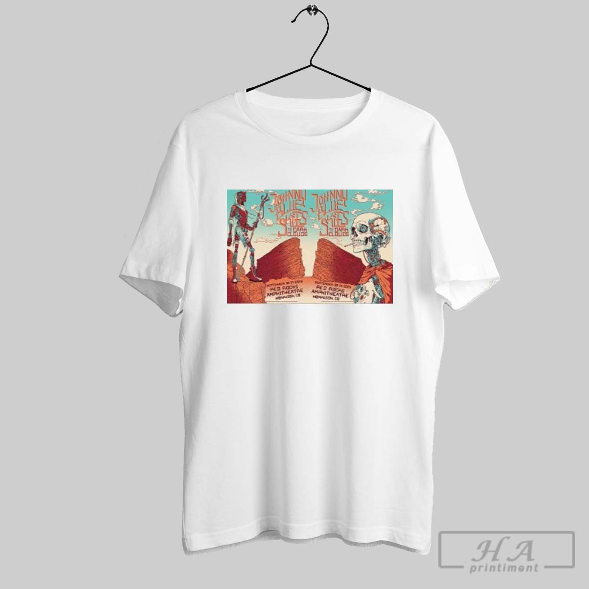 Official Johnny Blue Skies Red Rocks Amphitheatre 2025 Gig In Morrison Colorado On September 16 17 2025 Skeletons Cyber Punk Shirt