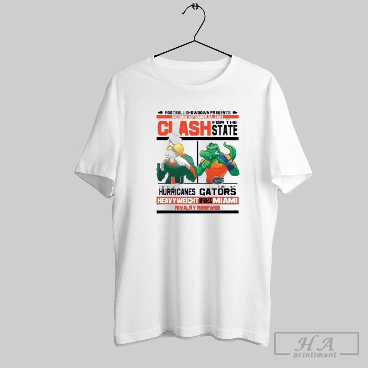 Official Miami Hurricanes Vs Florida Gators Clash For The State 2025 Football Showdown Tee Shirt