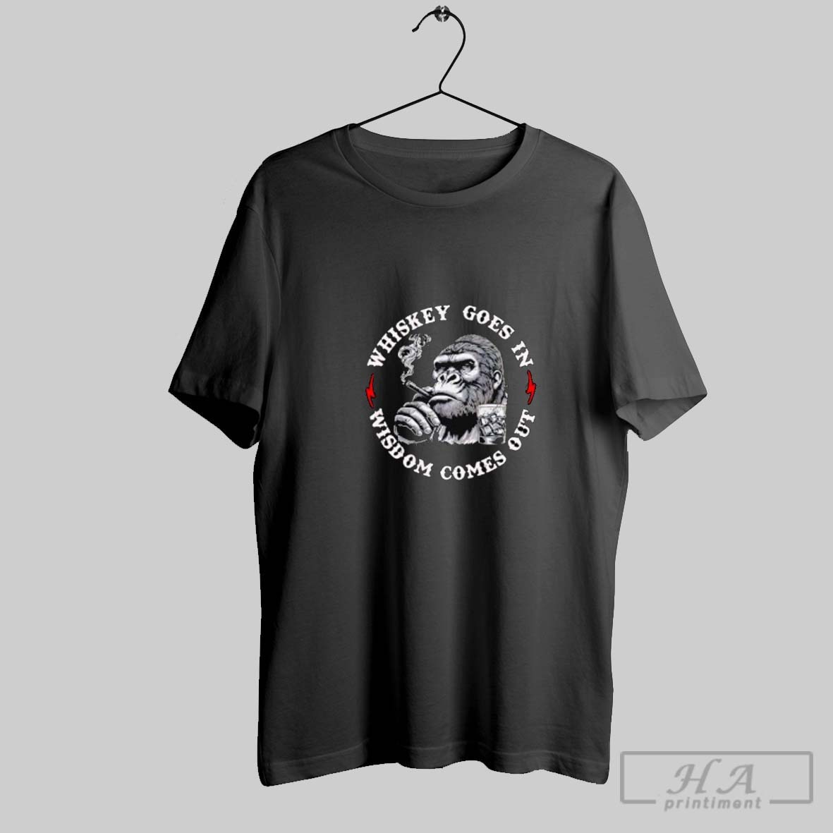 Official Monkey Whiskey Goes In Wisdom Comes Out Shirt
