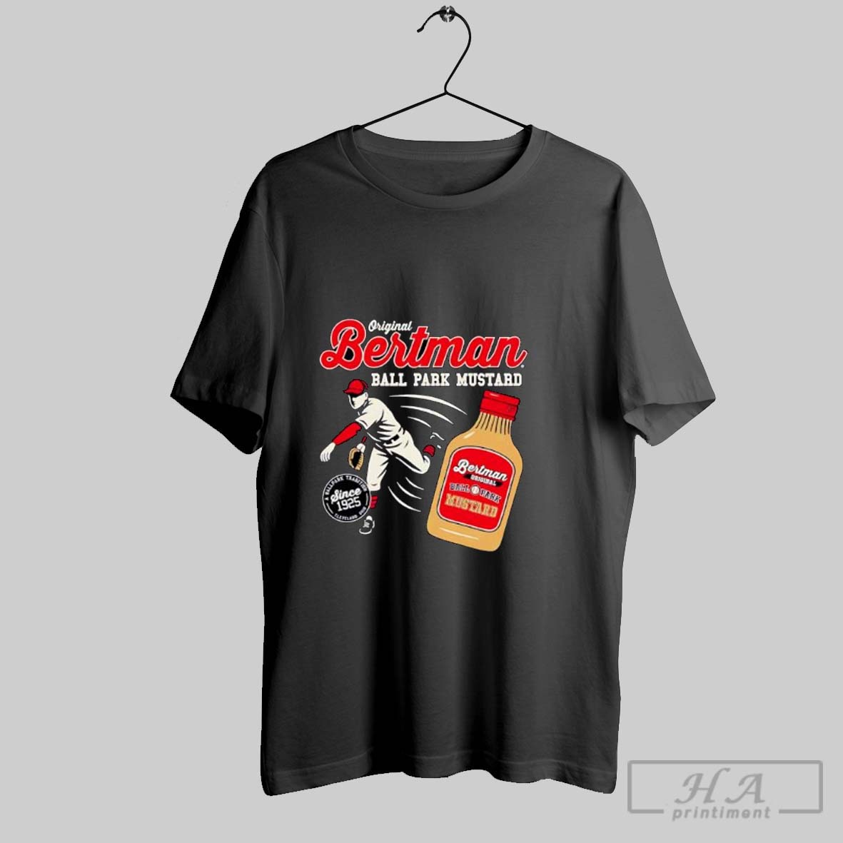Official Original Bertman Ball Park Mustard Since 1925 Baseball Player Posters Black Tee Shirt