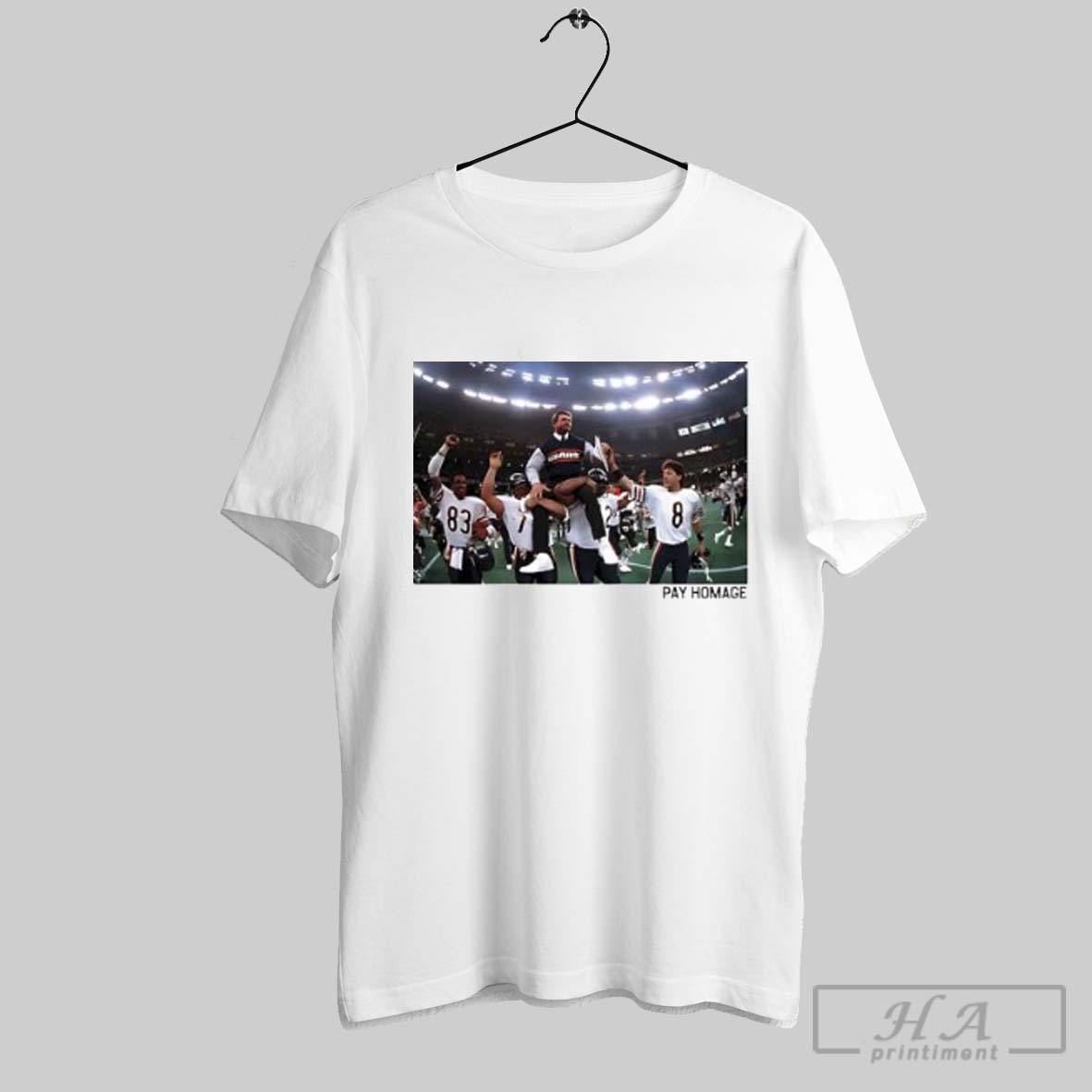 Official Pay Homage 1985 Chicago Bears Super Bowl Xx Champions Photo Tee Shirt