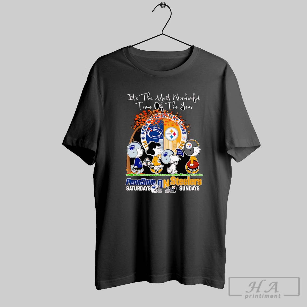 Official Peanuts Its The Most Wonderful Time Of The Year Penn State On Saturdays Steelers On Sundays Tee Shirt