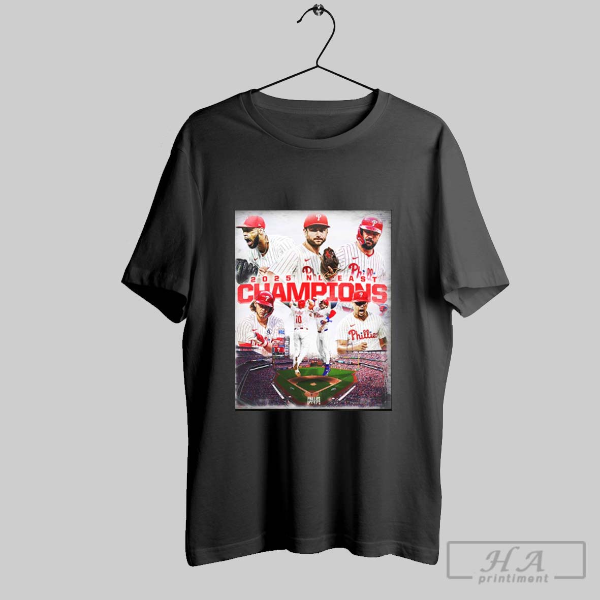 Official Philadelphia Phillies Lineup Nl East Champions Major League Baseball Baseball 2025 Poster Stadium Celebration Artwork Unisex T Shirt