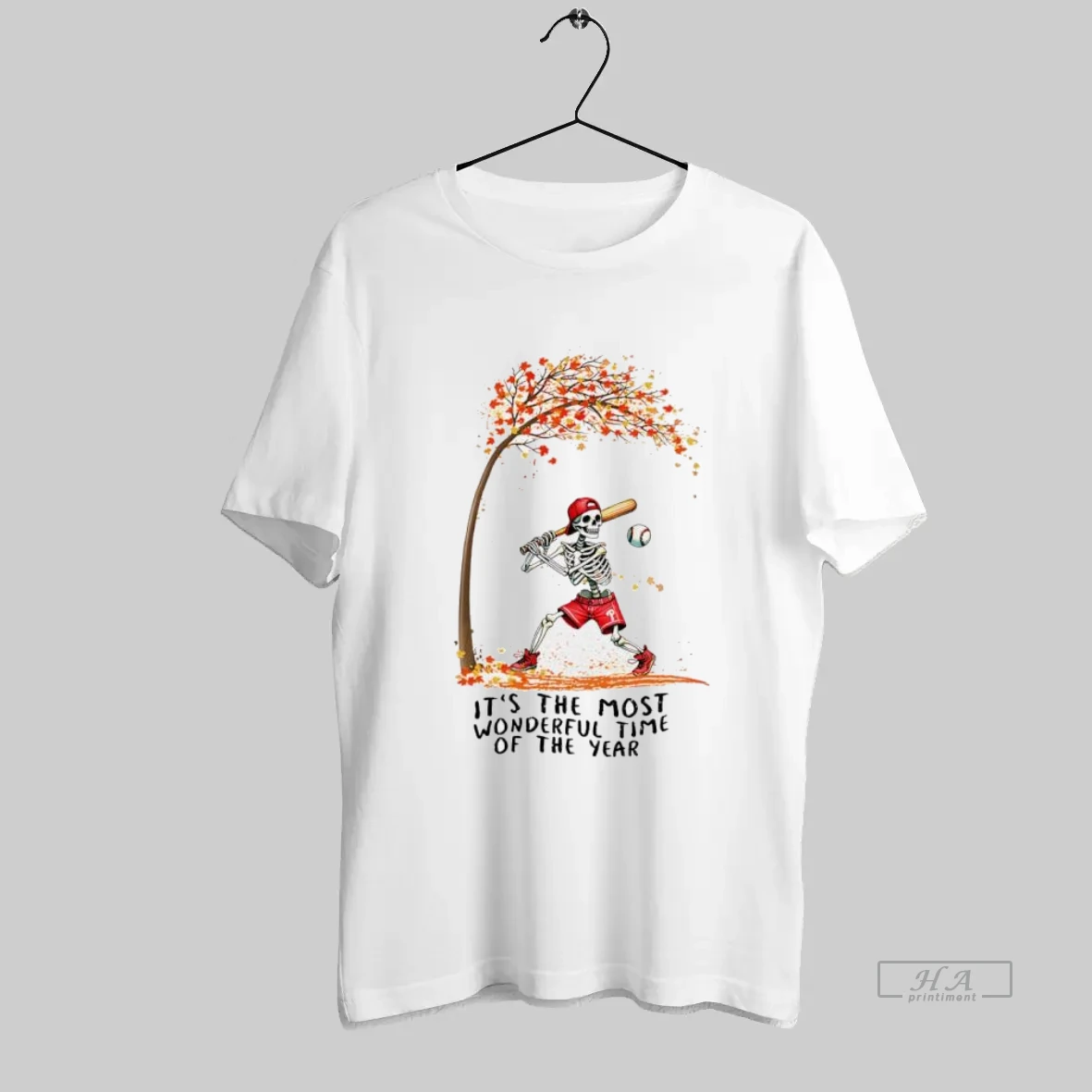 Official Phillies Skeleton Baseball The Most Wonderful Time Of The Year Halloween In Falls T Shirt