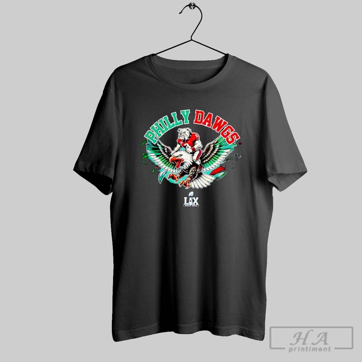 Official Philly Dawgs Lix Super Bowl Bulldog On Eagle Posters Black Tee Shirt